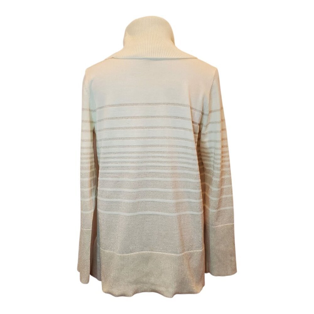 CABLE & GAUGE Cowl Neck Sweater Tan Gold Metallic Sparkle & Cream Striped - Picture 6 of 7